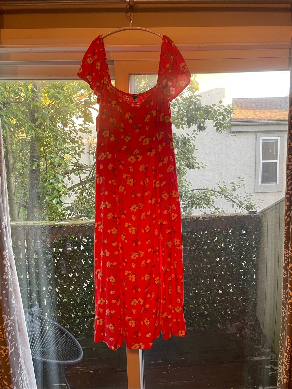 Old Navy Red Floral Square-Neck Maxi Dress with Flutter Sleeves